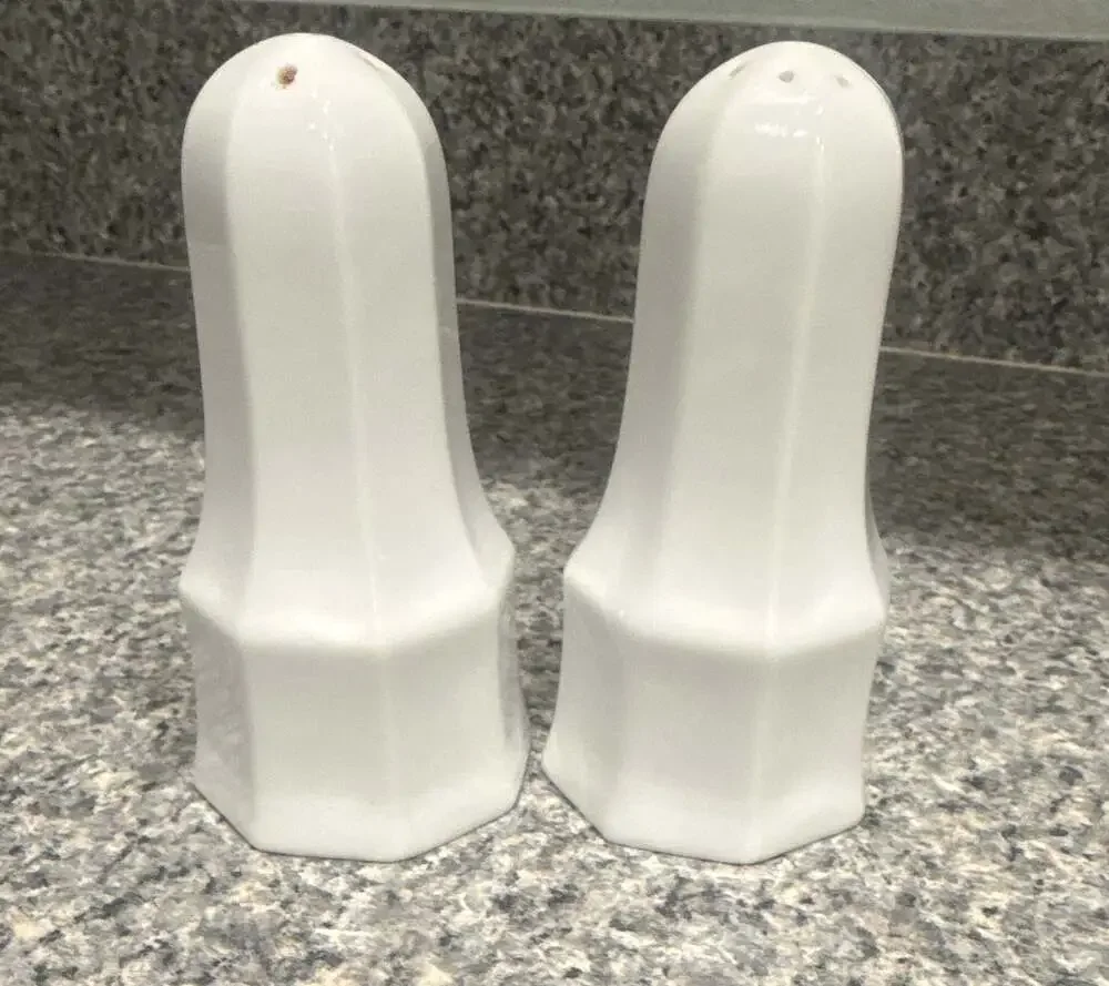 Savoir Vivre Maison Blanche White Octagonal Porcelain Salt and Pepper Shaker Set